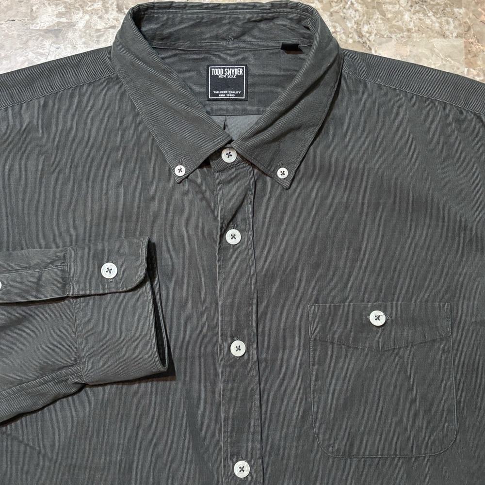 Todd Snyder Shirt Mens XL Green Pinwale Corduroy Long Sleeve Button Fade
